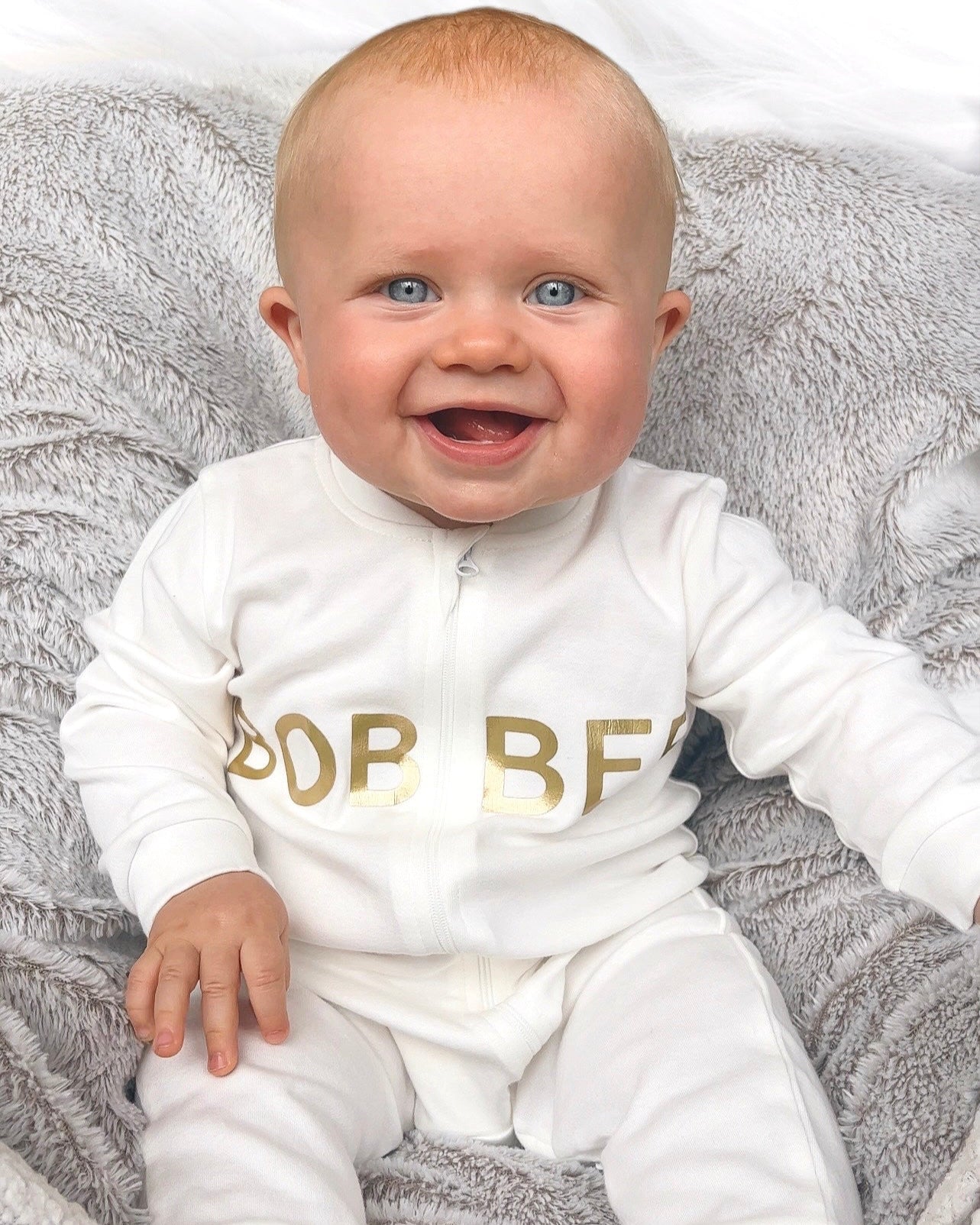 Timeless Elegance: White Baby Romper with Gold Details