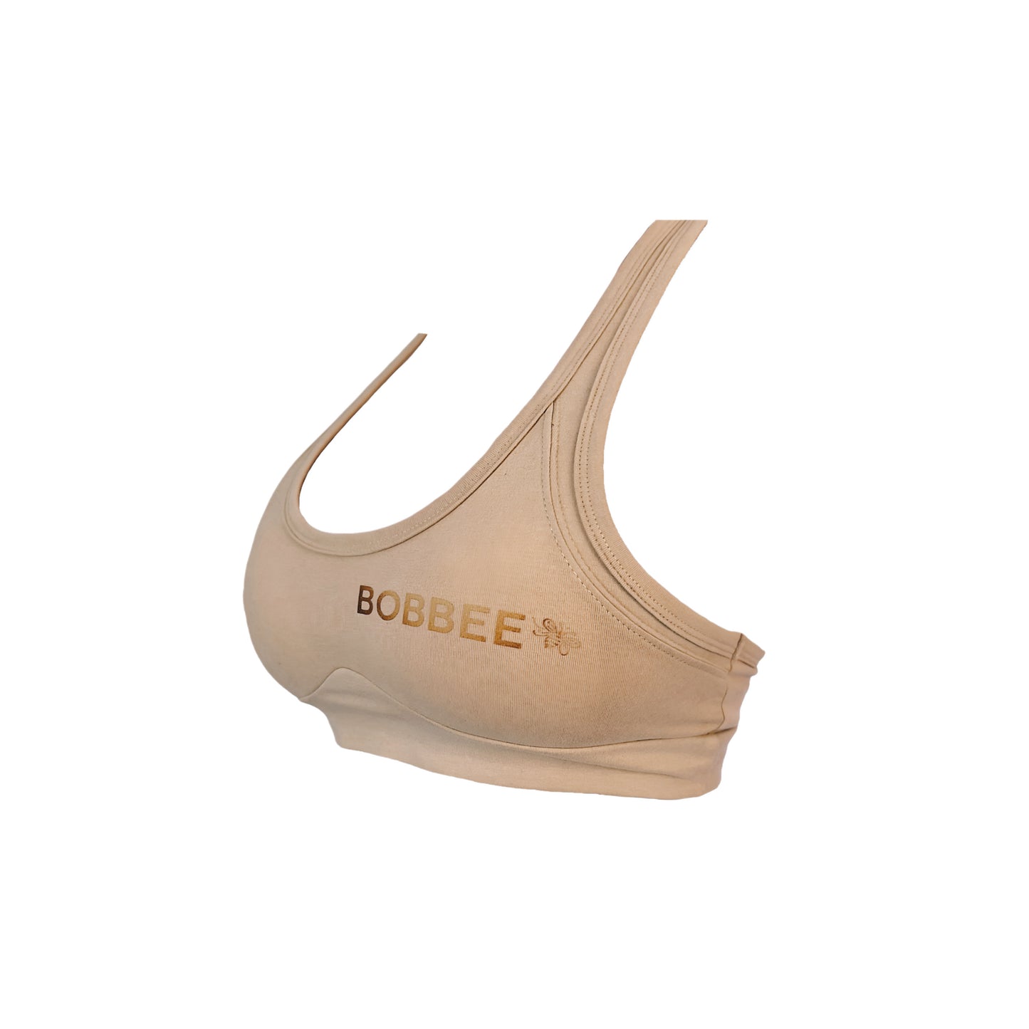 Supportive Beige Sports Bra with Chest Enhancing Lining