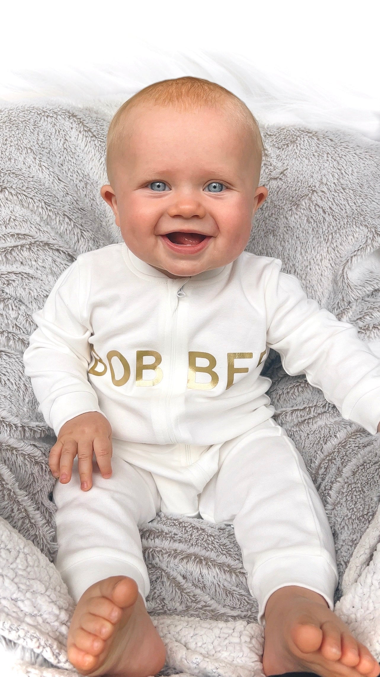 Timeless Elegance: White Baby Romper with Gold Details