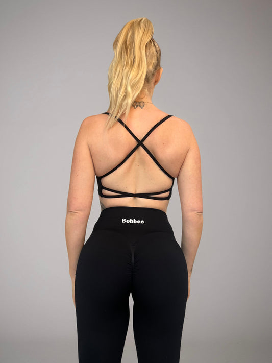 Black Luxe Open-Back Sports Bra - Confidence in Every Curve