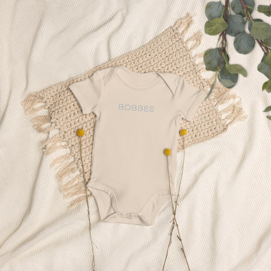 Organic Cotton Baby Bodysuit - Soft & Breathable - White & Beige